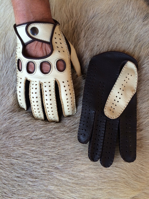 Men/'s Driving Leather Gloves Black Deerskin Leather Business class Gloves