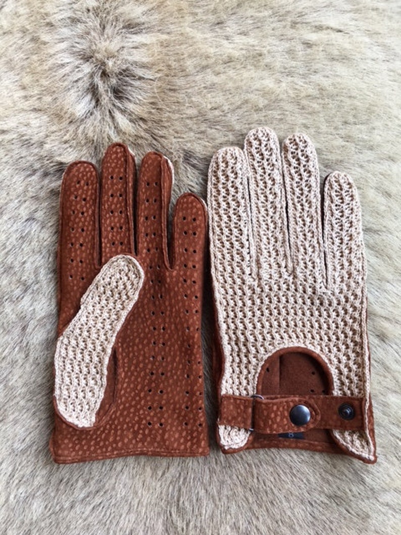 Crochet Driving Leather Gloves for Men/'s Luxury Carpincho Leather Suede Peccary Handmade