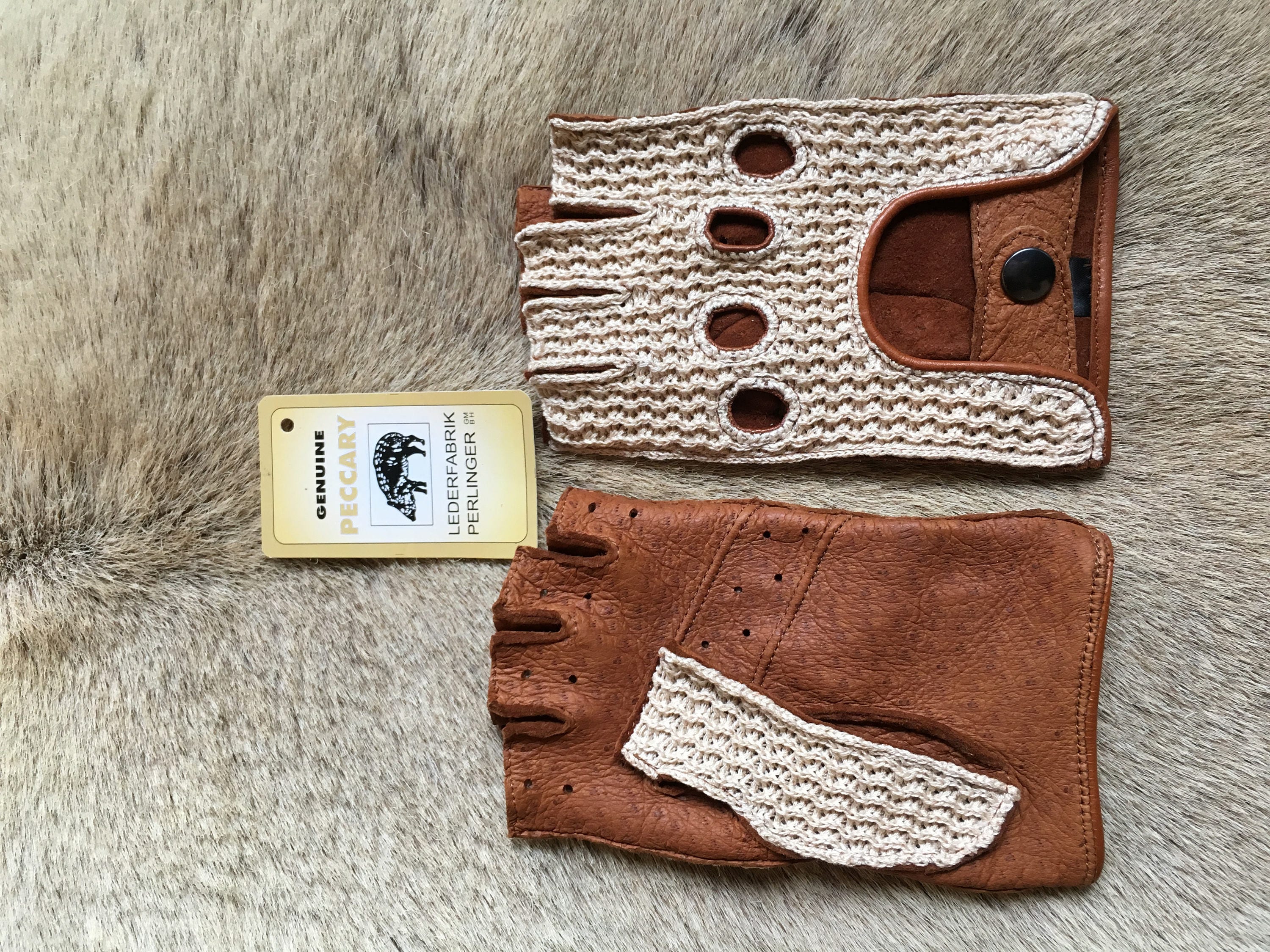Men/'s Peccary Leather Gloves Fingerless Palm Padded Brown black cognac Tan