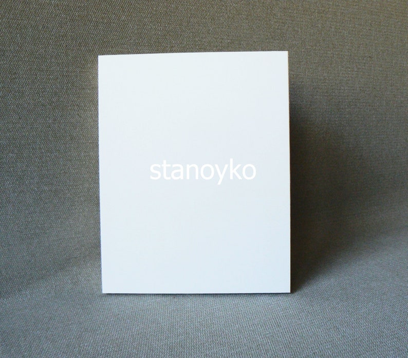 May include: A blank white card with the word "stanoyko" printed in the center.