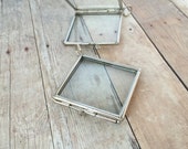 Double Sided Silver Square Glass Frame Locket Hinged Pendant Floating Locket Charm Vintage Style Antique Silver Jewelry Supplies DIY 026