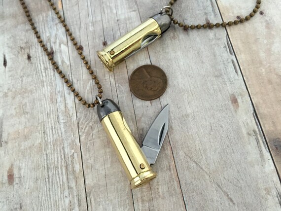 Bullet Knife Pendant Necklace Brass Bullet Casing Necklace Bronze