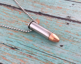 38 Special Bullet Necklace Recycled Nickel Bullet Pendant Necklace Copper Plated Silver Hand Made Cowboy Bullet Jewelry CHAIN INCLUDED 054