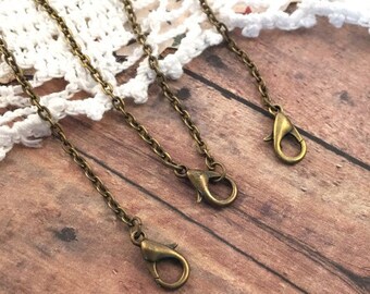 3 ~ Ready Made Necklace Chains, 2 mm Wide 74 cm Long Antique Bronze Vintage Jewelry Supplies