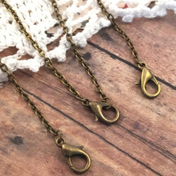 3 ~ Ready Made Necklace Chains, 2 mm Wide 74 cm Long Antique Bronze Vintage Jewelry Supplies