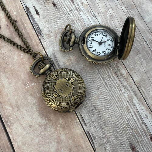 Victorian Style Bronze Shield Pocket Watch Necklace Vintage Etsy