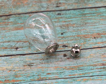 Screw Top Clear Glass Globe Locket DIY Kit 37mm Silver Threaded Pendant Base Drop Terrarium Apothecary Antique Style Jewelry Supplies