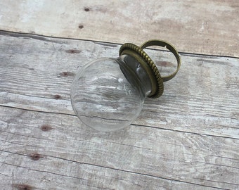 1 ~ Clear Globe Glass Bottle Ring DIY Antique Bronze Ring Base Terrarium Bottle Ring Apothecary Bottle Antique Style Jewelry Supplies