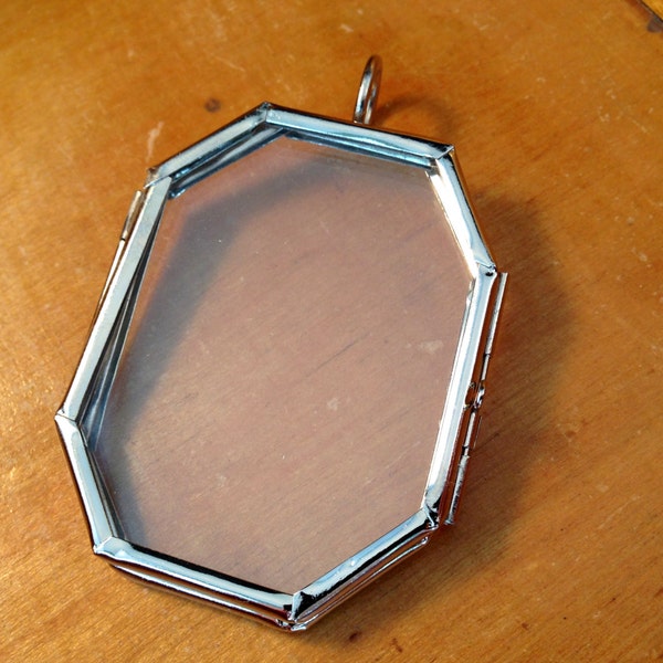 Double Sided Octagon Glass Frame Hinged Pendant Floating Locket Charm Vintage Style Antique Silver Jewelry Supplies DIY 115