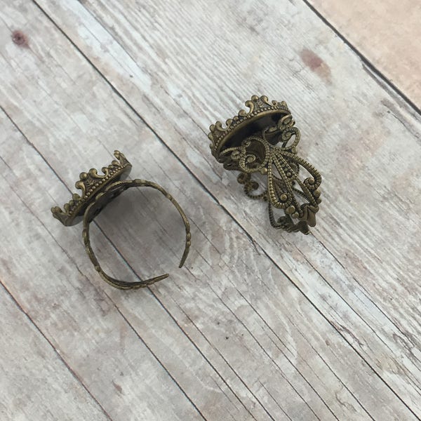 Vintage Bronze Ring Blanks 3 pieces DIY Adjustable Ring Base Cameo Setting Terrarium Cabochon Ring Apothecary Jewelry Making Supplies 105