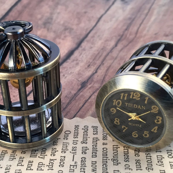 Bronze Bird Cage Watch Collier vintage Bird Cage Pocket Watch Collier Swinging Gold Bird Pocketwatch CHAÎNE & BATTERIE INCLUSE 151