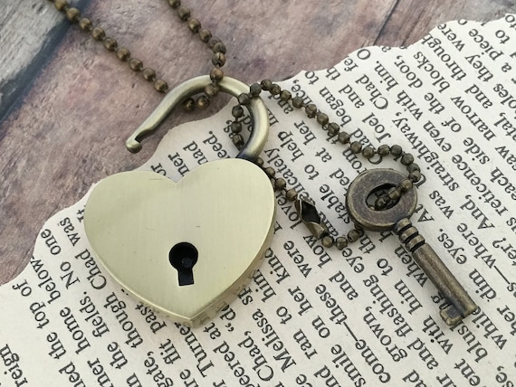  Layered Antique Brass Skeleton Key Heart Locket