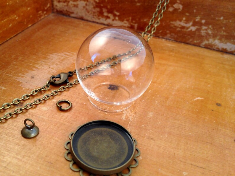 1 Small Clear Glass Globe Necklace Kit Lace Round Base Etsy