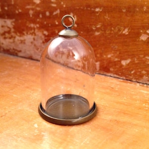 1 Clear Small Dome Cloche Glass Bottle Pendant DIY Antique Bronze Smooth Base and Top Terrarium Bottle Charm Apothecary Jewelry Supplies image 1