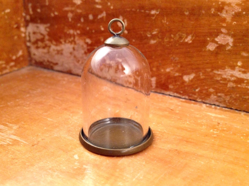 1 Clear Small Dome Cloche Glass Bottle Pendant DIY Antique Bronze Smooth Base and Top Terrarium Bottle Charm Apothecary Jewelry Supplies image 1