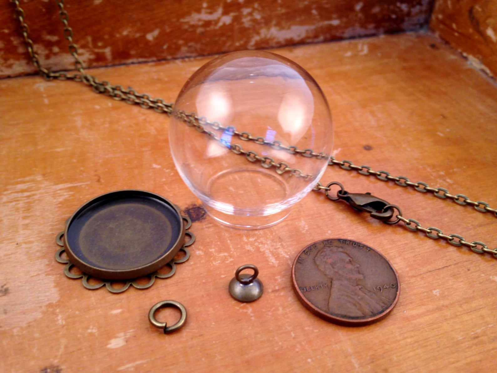 1 Small Clear Glass Globe Necklace Kit Lace Round Base Etsy