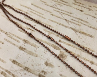 3 Ready Made Copper Ball Necklace Chains, 2.4 mm Wide 24 Inches Long Antique Copper Vintage Jewelry Supplies