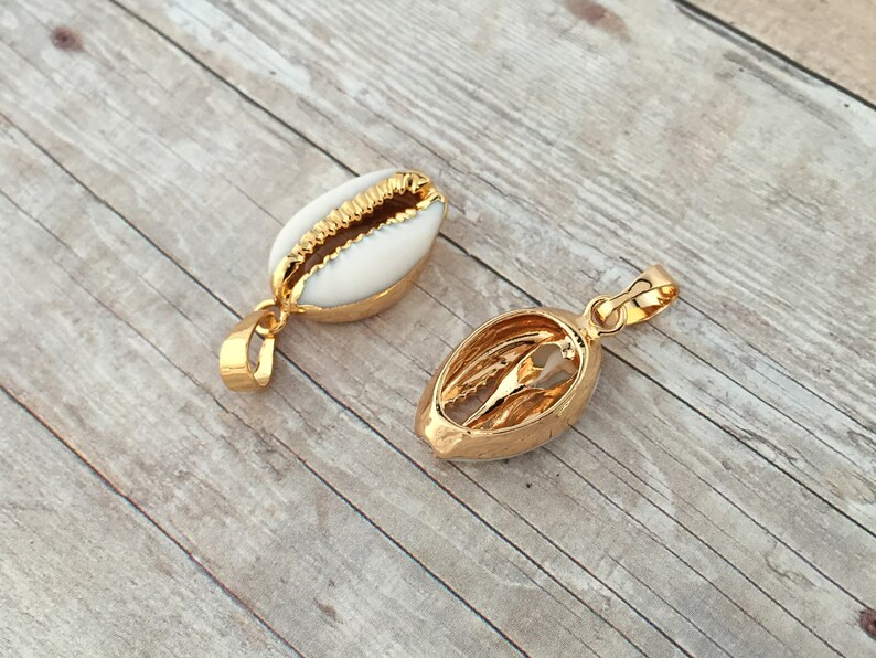 24K Gold Plated Real Shell Pendant Gold Trim Sea Shell Puka Etsy