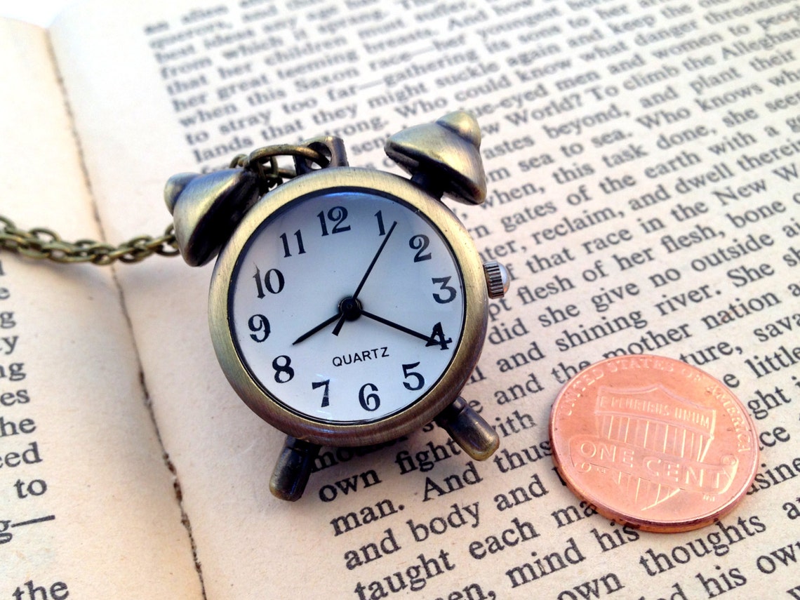 Vintage Style Alarm Clock Pocket Watch Necklace Pendant Etsy