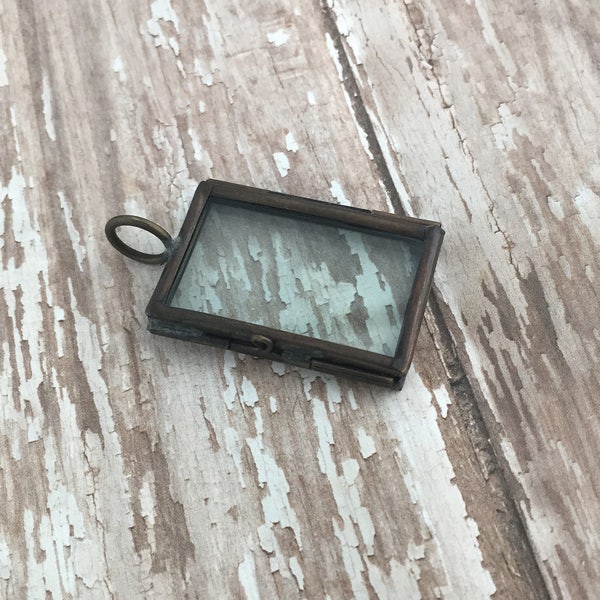 Small Double Sided Square Glass Photo Frame Pendant Hinged Floating Picture Locket Charm Vintage Antique Bronze Jewelry Supplies DIY 025