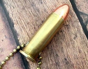 Bullet Necklace .38 Special Recycled Bullet Pendant Necklace Copper Plated Brass Hand Made Bullet Jewelry CHAIN INCLUDED 055
