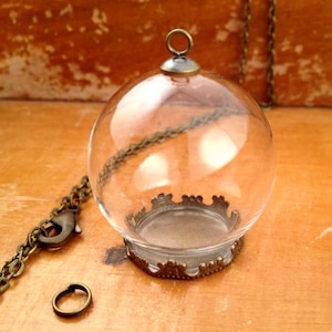 1 ~ Small Clear Glass Globe Necklace Kit Bottle Pendant DIY Antique Bronze Top Terrarium Bottle Charm Apothecary  Jewelry Supplies