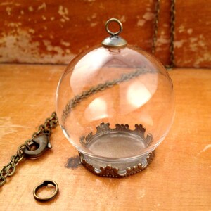 1 ~ Small Clear Glass Globe Necklace Kit Bottle Pendant DIY Antique Bronze Top Terrarium Bottle Charm Apothecary  Jewelry Supplies