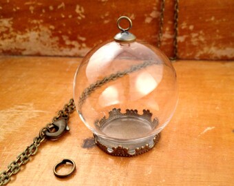 1 ~ Small Clear Glass Globe Necklace Kit Bottle Pendant DIY Antique Bronze Top Terrarium Bottle Charm Apothecary  Jewelry Supplies