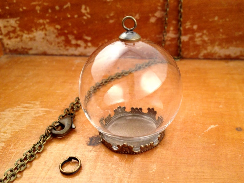 1 ~ Small Clear Glass Globe Necklace Kit Bottle Pendant DIY Antique Bronze Top Terrarium Bottle Charm Apothecary  Jewelry Supplies 