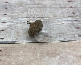 Small Acorn Glass Globe Necklace Kit Bottle Pendant DIY Forest Antique Real Acorn Top Terrarium Bottle Charm Apothecary Jewelry Supplies A23