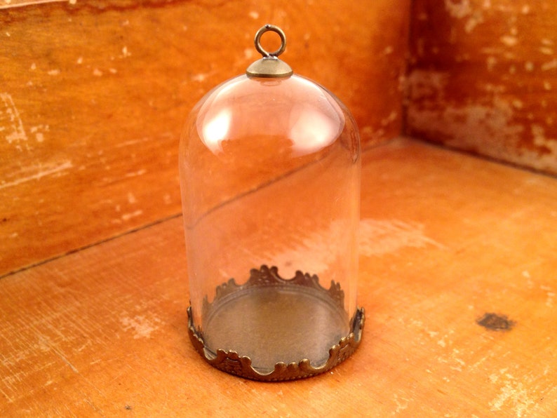 1 Clear Large Dome Cloche Glass Bottle Pendant DIY Antique Bronze Base and Top Terrarium Bottle Charm Apothecary Bottle Jewelry Supplies image 3