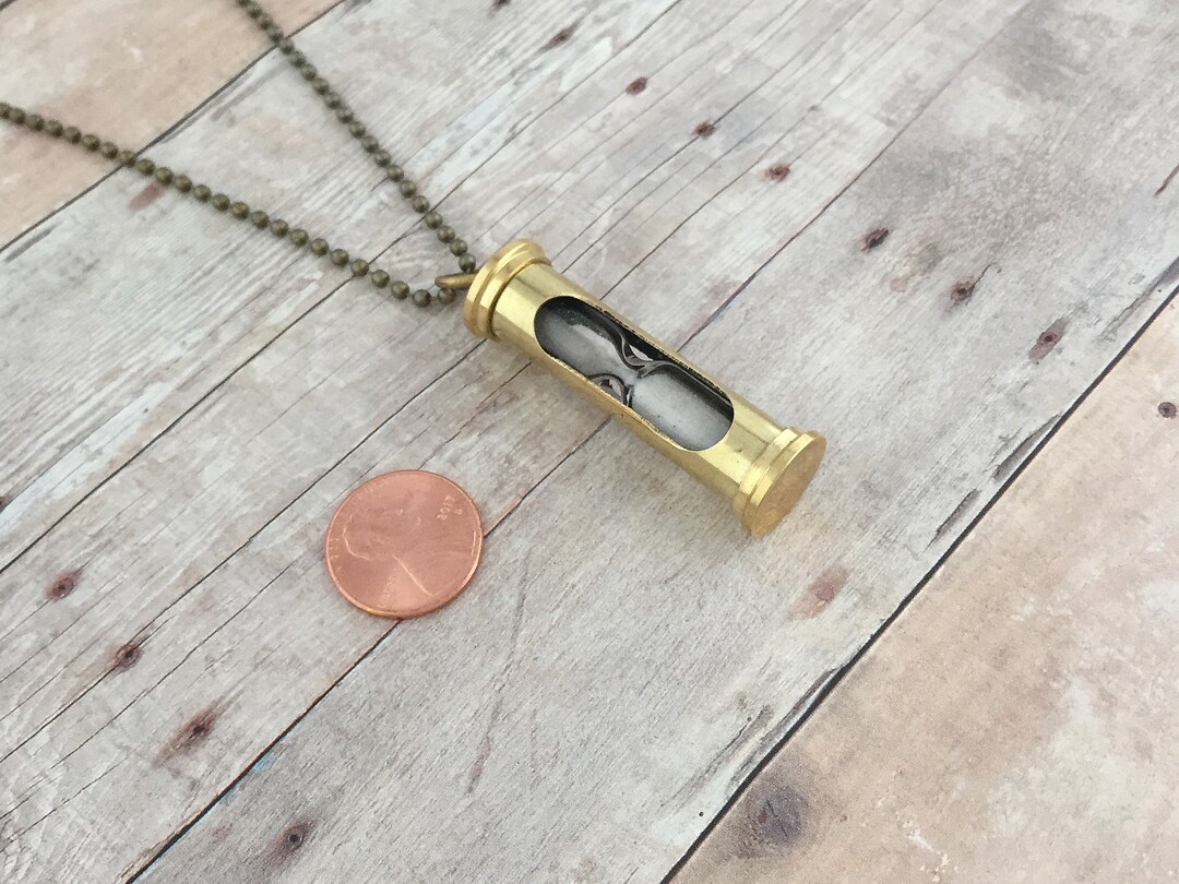 Miniature Brass Hourglass Necklace Pendant Sand Timer Charm Vintage