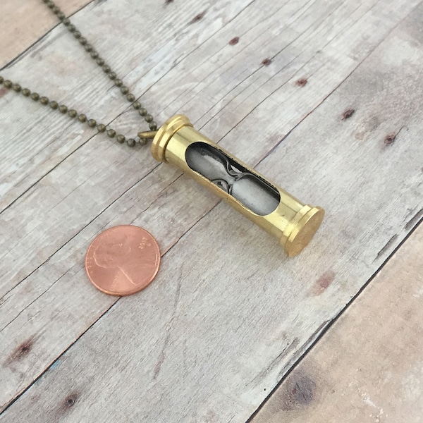 Miniature Brass Hourglass Necklace Pendant Sand Timer Charm Vintage Style Sands Of Time Nautical Shiny Brass Glass Sandtimer Necklace 207