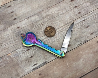 Multi Color Pocket Knife Heart Pendant Charm Colorful Metal Handle OK Charm Pendant Vintage Style Small Charm Blade With Loop Attachment 279