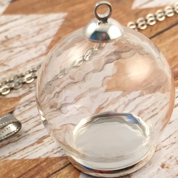 1 ~ DIY Clear Glass Globe Smooth Silver Base Necklace Kit Bottle Pendant DIY Terrarium Bottle Charm Apothecary Jewelry Supplies