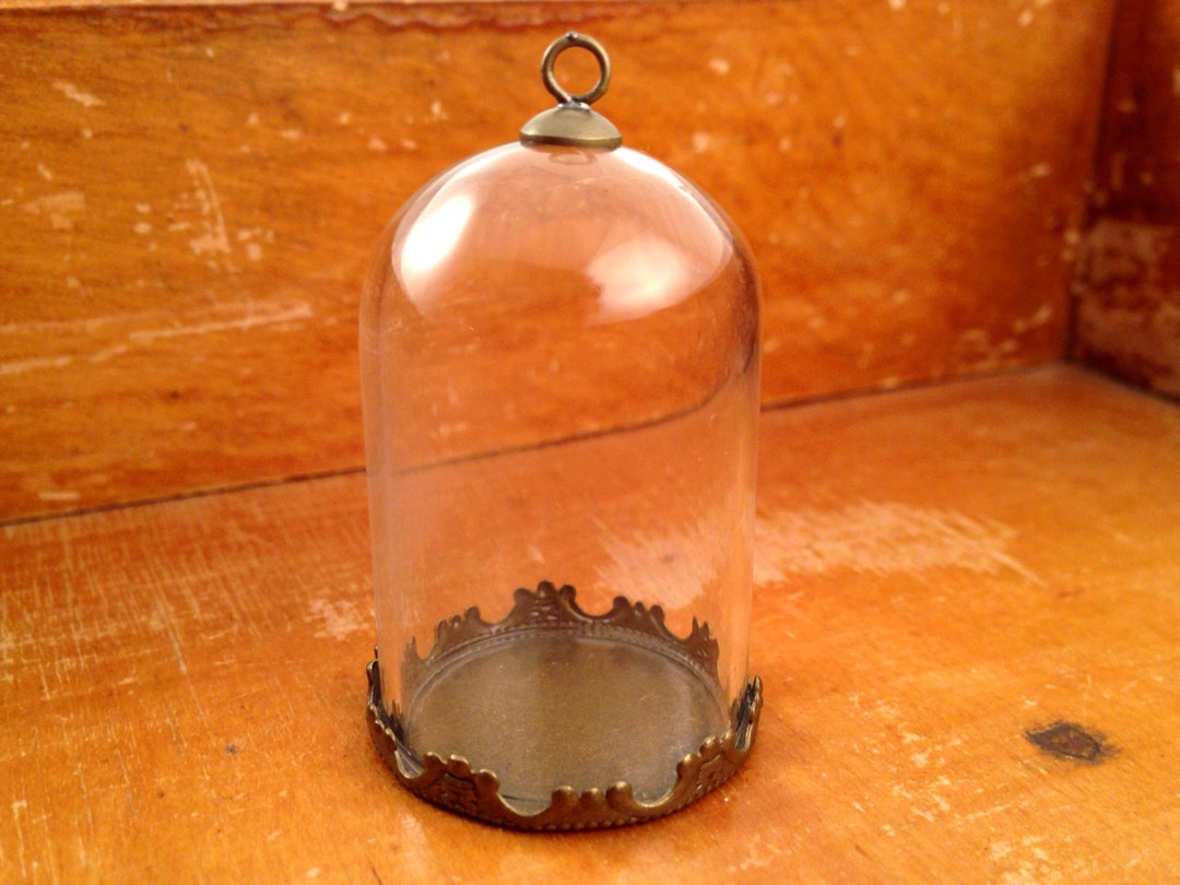 1 Clear Large Dome Cloche Glass Bottle Pendant DIY Antique Bronze Base
