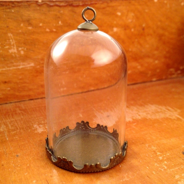 1 ~ Clear Large Dome Cloche Glass Bottle Pendant DIY Antique Bronze Base and Top Terrarium Bottle Charm Apothecary Bottle Jewelry Supplies