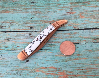 Retro Copperstone Pocket Knife Vintage Style Small Whittling Pocket Knife Pendant Findings Unique White Handle Bronze Blade Pocketknife 044