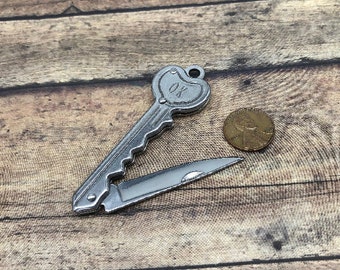 Silver Letter Opener Pocket Knife Heart Pendant Charm Metal OK Handle Pendant Vintage Style Small Charm Finding With Loop Attachment A14
