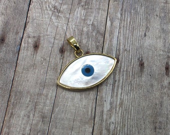 Eye Pendant Spiritual Healing Eye All Seeing Eye Gold Shell Pendant Crystal Hippie Boho Evil Eye Charm White Evil Eye With Gold Loop 066