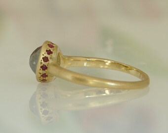 18k Gold Ring, Gray Diamond Ring, Rose Cut Diamond, Solitaire Diamond Ring for Bride ,Unique Engagement Ring, Antique Style Engagement Ring