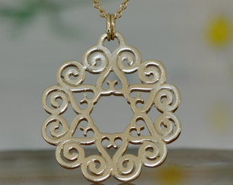 14k Gold Mandala Pendant Necklace, Solid Gold Star Design