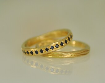 18k Gold Ring Set, Black Diamonds Gold Ring, 18k Solid Gold Rings, 18k Gold Thin Ring, Gold Stacking Ring, 18k Gold Eternity Ring, Gift Idea