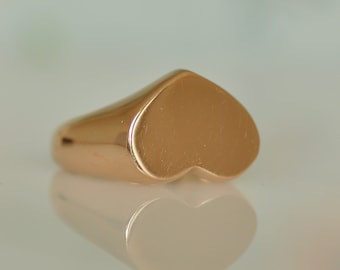 Rose Gold Large Heart Ring, 14k Rose Gold Statement Ring, Large Heart Ring, Pink Gold Heart Ring, Heart Ring for Woman, 14k Solid Rose Gold