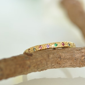 18k Solid Gold Ring, Sapphire Band, 18k Gold Engagement Ring, Promise Solid Gold Ring, Eternity Wedding Band, Eternity Sapphire Wedding Ring
