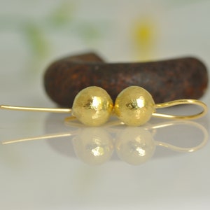 Solid Gold Dangle Earrings, Solid Gold Wedding Earrings, Drop Ball Earrings, Gold Sphere Earrings, 18k Gold Dangle Earrings, Bride Earrings