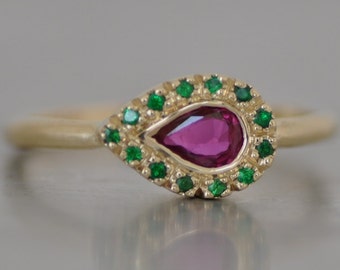 Gold Ruby Ring , Antique Style Ruby Ring , Indian Style Ring , Gemstone Gold Ring , Unique Gold Ring , 14K Gold Ruby Ring