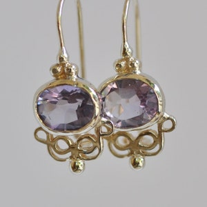 February Birthstone Gift, Amethyst Gold Earring, 14k Solid Gold Dangle Earring, Gold Drop Earring, Jewelry Love Present, Fine Gift For Woman
