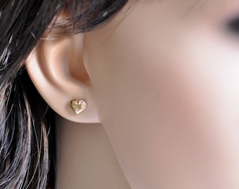 Solid Gold Jewelry Gift for Her, Valentine Gold Earring Gift, Love Gold Earring For Her, 14k Gold Stud Heart Earring, Valentine Gold Earring