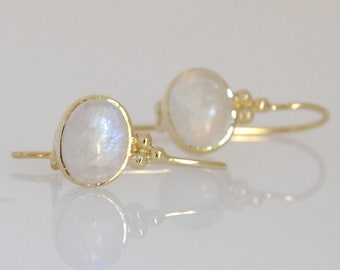 14k Solid Gold Earrings, June Birthstone Earring, Oval Moonstone Earring, Gold Earring Gift, Everyday earring, Birthday Gift for Woman